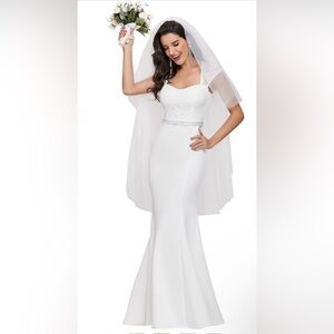 Ever-Pretty Elegant Lace Cap Sleeve V-neck Beading Mermaid Wedding Dress